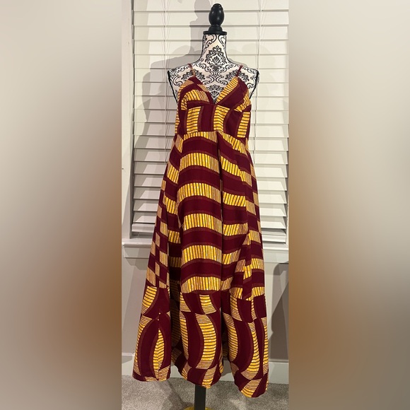 Dresses & Skirts - African Print Vibrant Burgundy and Yellow A-Line Skirt